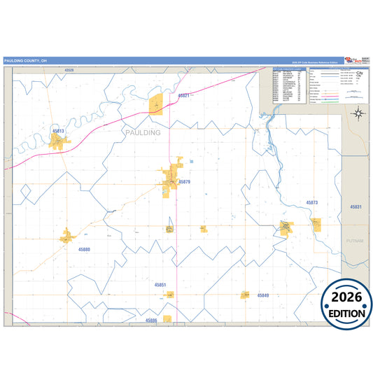 Paulding County, OH Business Reference 5 Digit ZIP Code Wall Map