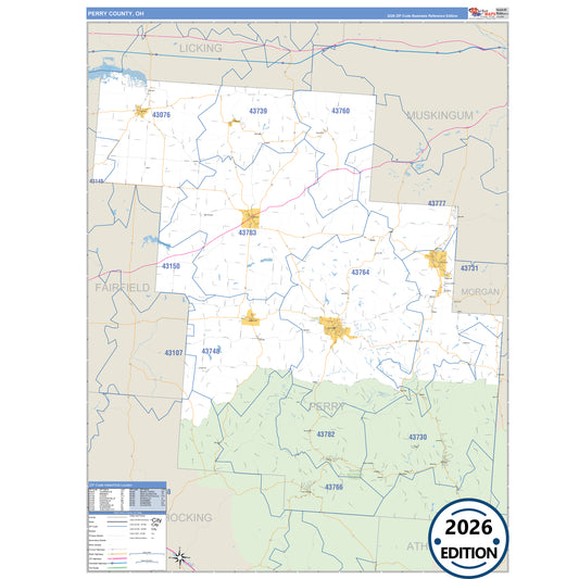 Perry County, OH Business Reference 5 Digit ZIP Code Wall Map