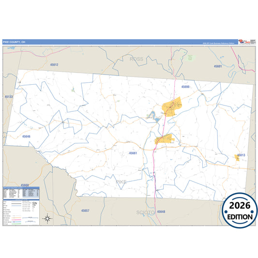Pike County, OH Business Reference 5 Digit ZIP Code Wall Map