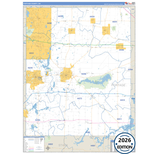 Portage County, OH Business Reference 5 Digit ZIP Code Wall Map