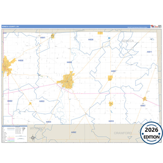 Seneca County, OH Business Reference 5 Digit ZIP Code Wall Map