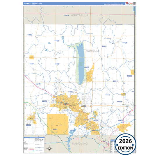 Trumbull County, OH Business Reference 5 Digit ZIP Code Wall Map