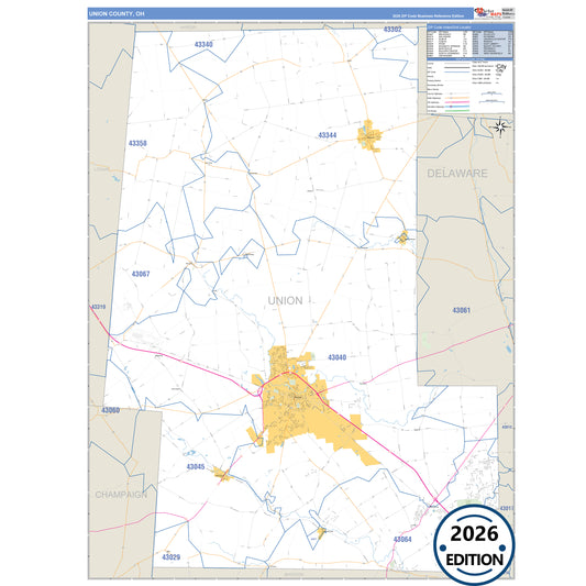 Union County, OH Business Reference 5 Digit ZIP Code Wall Map