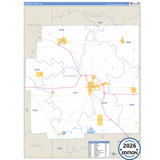 Wyandot County, OH Business Reference 5 Digit ZIP Code Wall Map