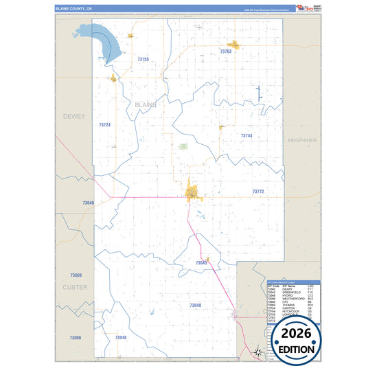 Blaine County, OK Business Reference 5 Digit ZIP Code Wall Map