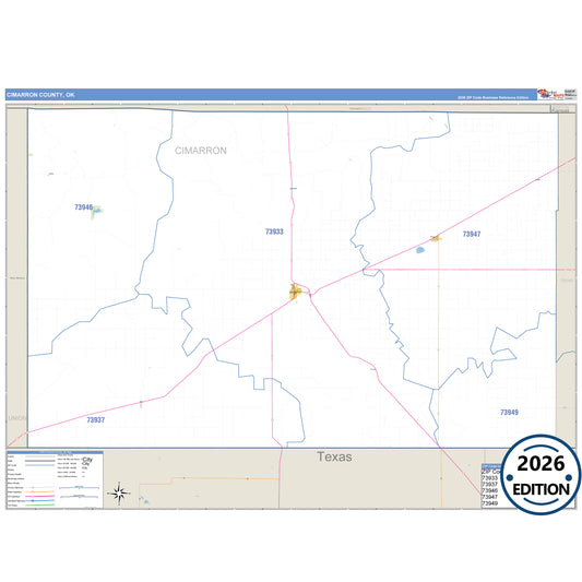 Cimarron County, OK Business Reference 5 Digit ZIP Code Wall Map