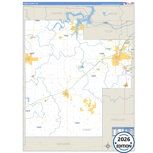 Creek County, OK Business Reference 5 Digit ZIP Code Wall Map
