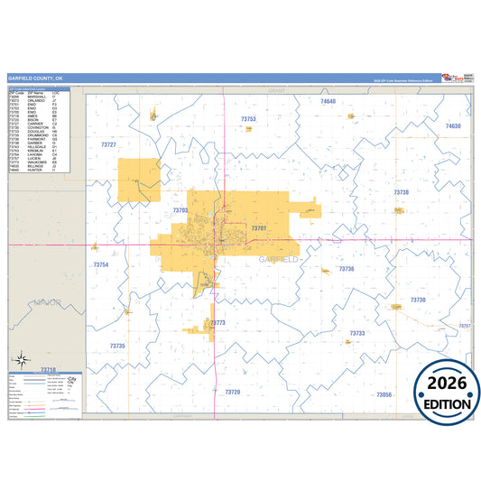 Garfield County, OK Business Reference 5 Digit ZIP Code Wall Map