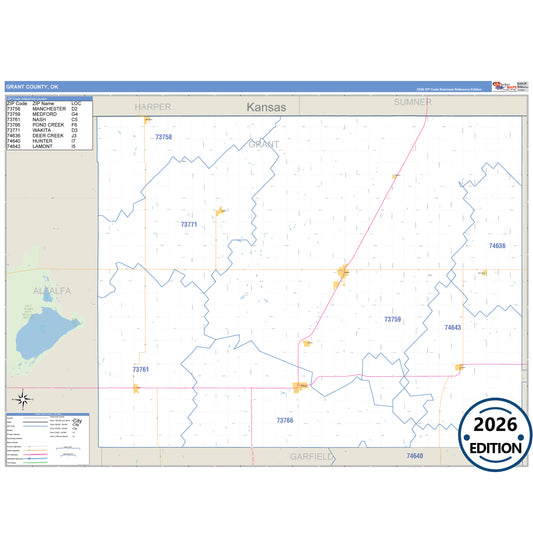 Grant County, OK Business Reference 5 Digit ZIP Code Wall Map