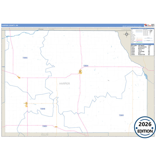 Harper County, OK Business Reference 5 Digit ZIP Code Wall Map