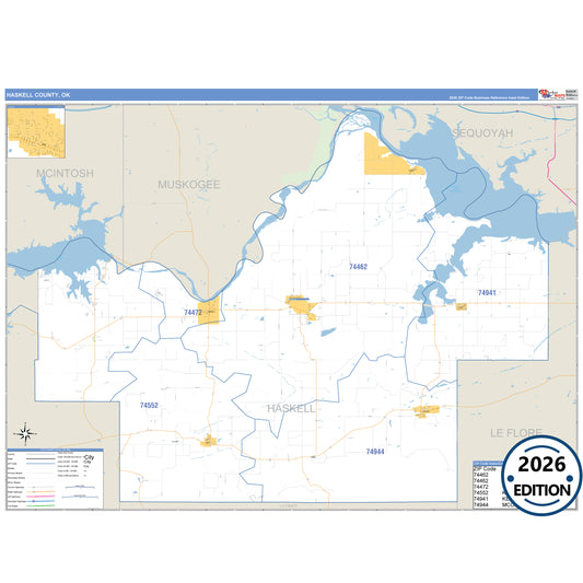 Haskell County, OK Business Reference 5 Digit ZIP Code Wall Map