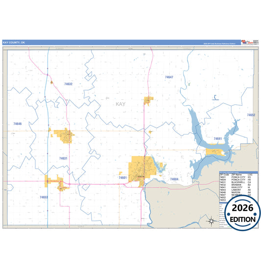Kay County, OK Business Reference 5 Digit ZIP Code Wall Map