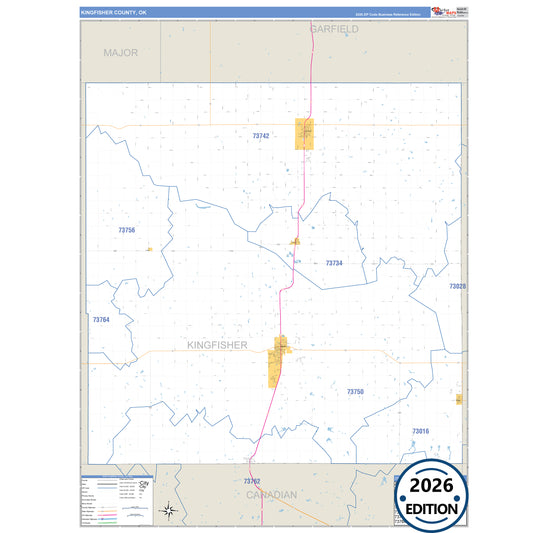 Kingfisher County, OK Business Reference 5 Digit ZIP Code Wall Map