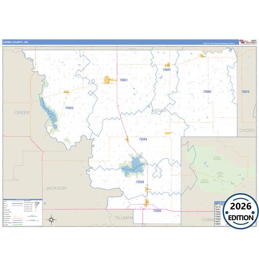 Kiowa County, OK Business Reference 5 Digit ZIP Code Wall Map
