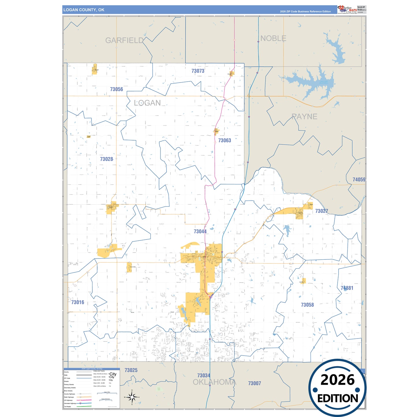 Logan County, OK Business Reference 5 Digit ZIP Code Wall Map