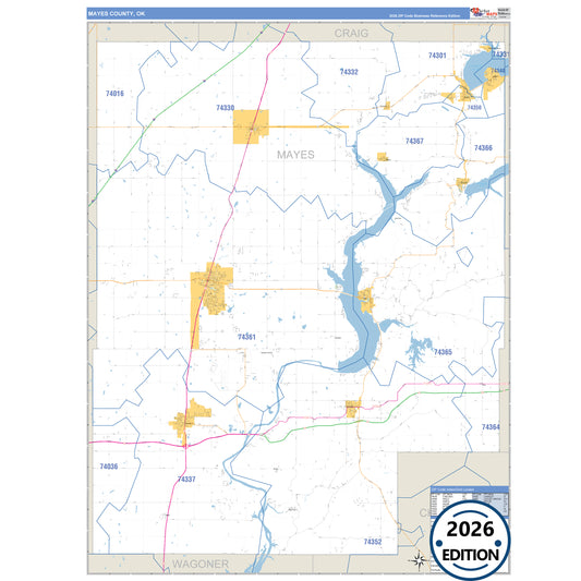 Mayes County, OK Business Reference 5 Digit ZIP Code Wall Map