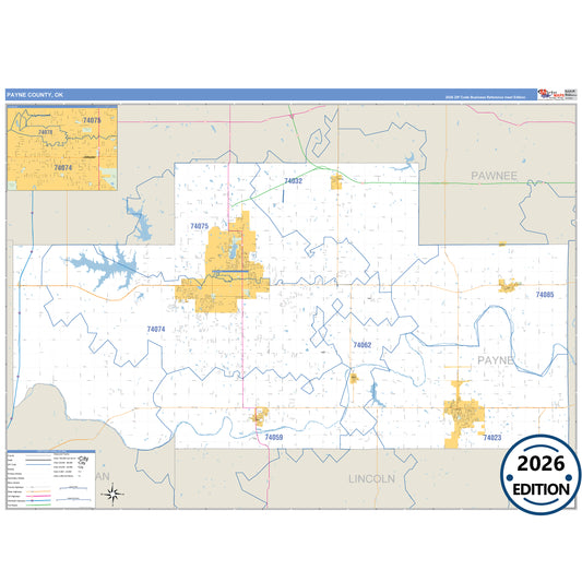 Payne County, OK Business Reference 5 Digit ZIP Code Wall Map