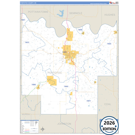 Pontotoc County, OK Business Reference 5 Digit ZIP Code Wall Map