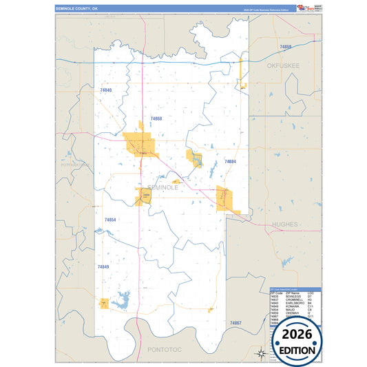 Seminole County, OK Business Reference 5 Digit ZIP Code Wall Map
