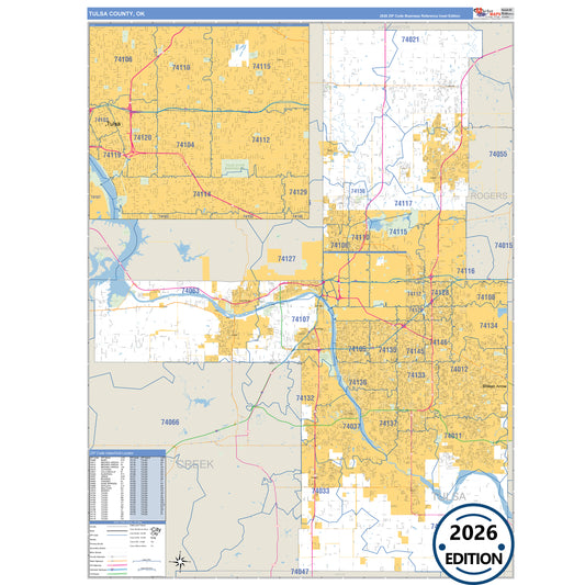 Tulsa County, OK Business Reference 5 Digit ZIP Code Wall Map