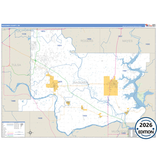 Wagoner County, OK Business Reference 5 Digit ZIP Code Wall Map