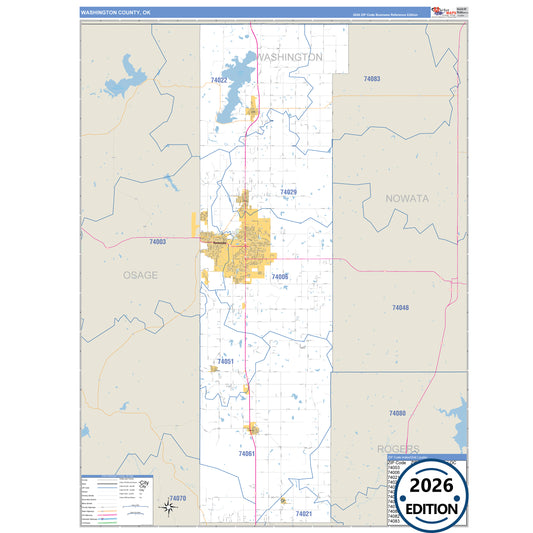 Washington County, OK Business Reference 5 Digit ZIP Code Wall Map