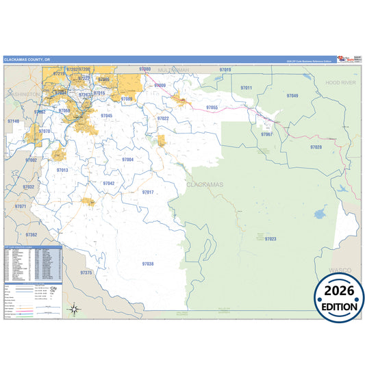 Clackamas County, OR Business Reference 5 Digit ZIP Code Wall Map