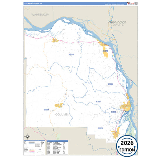 Columbia County, OR Business Reference 5 Digit ZIP Code Wall Map