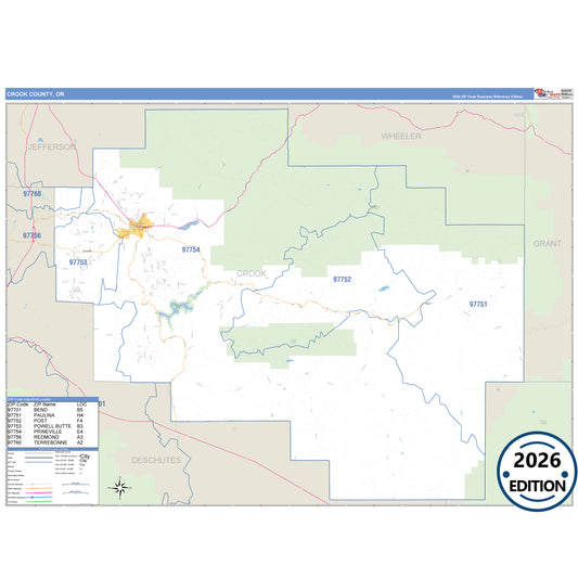 Crook County, OR Business Reference 5 Digit ZIP Code Wall Map