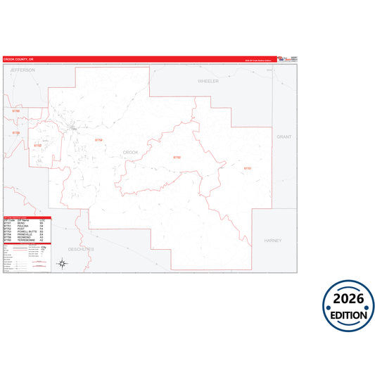 Crook County, OR Red Line 5 Digit ZIP Code Wall Map