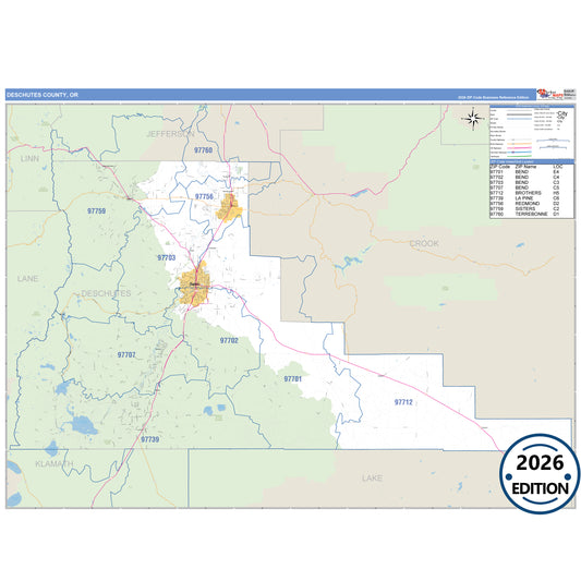 Deschutes County, OR Business Reference 5 Digit ZIP Code Wall Map