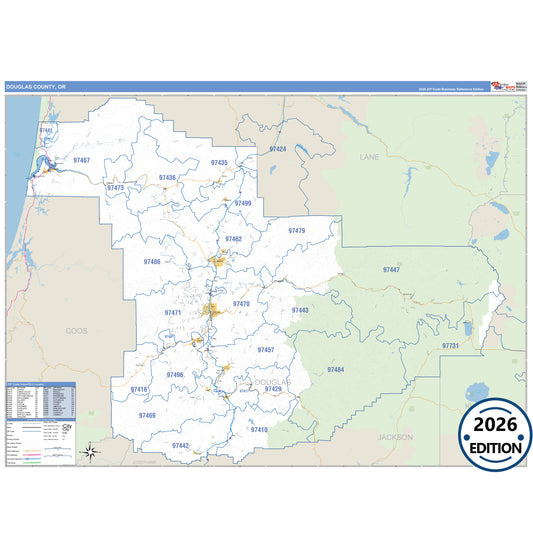 Douglas County, OR Business Reference 5 Digit ZIP Code Wall Map