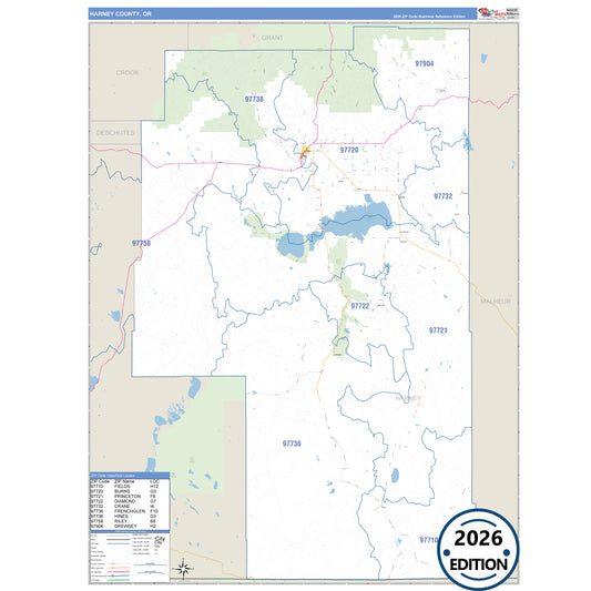 Harney County, OR Business Reference 5 Digit ZIP Code Wall Map