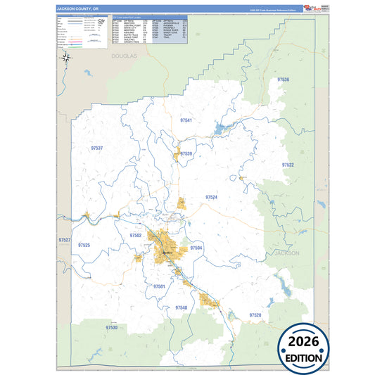 Jackson County, OR Business Reference 5 Digit ZIP Code Wall Map
