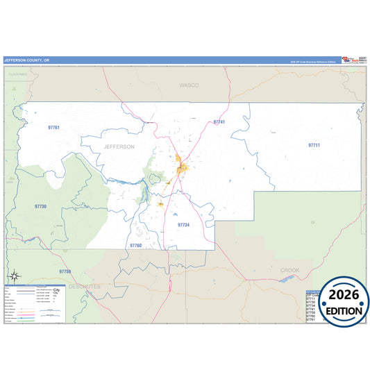 Jefferson County, OR Business Reference 5 Digit ZIP Code Wall Map