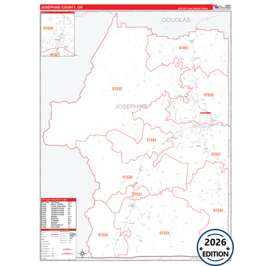 Josephine County, OR Red Line 5 Digit ZIP Code Wall Map