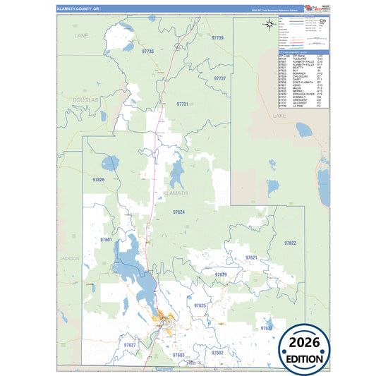 Klamath County, OR Business Reference 5 Digit ZIP Code Wall Map