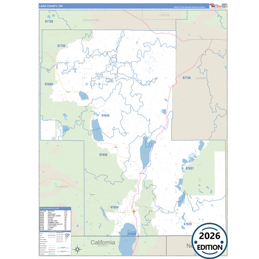 Lake County, OR Business Reference 5 Digit ZIP Code Wall Map