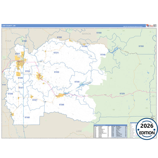 Linn County, OR Business Reference 5 Digit ZIP Code Wall Map