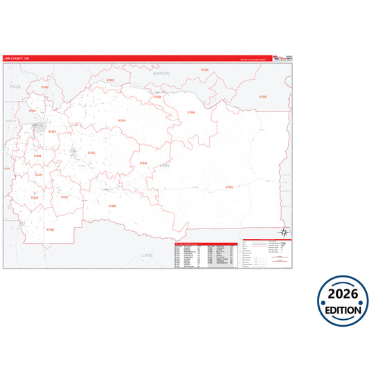 Linn County, OR Red Line 5 Digit ZIP Code Wall Map