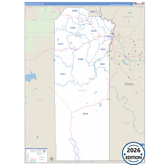 Malheur County, OR Business Reference 5 Digit ZIP Code Wall Map