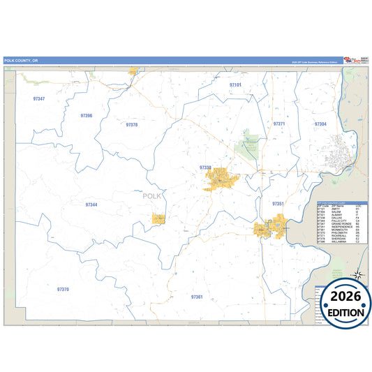 Polk County, OR Business Reference 5 Digit ZIP Code Wall Map