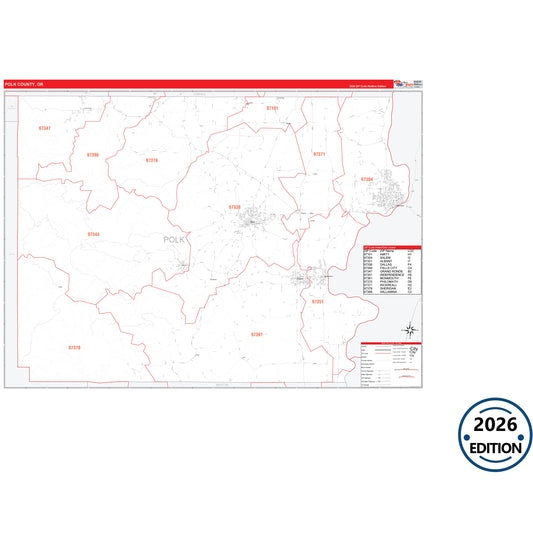 Polk County, OR Red Line 5 Digit ZIP Code Wall Map