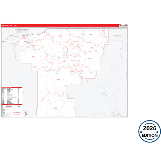 Umatilla County, OR Red Line 5 Digit ZIP Code Wall Map