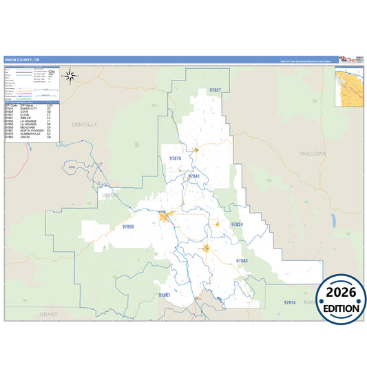 Union County, OR Business Reference 5 Digit ZIP Code Wall Map