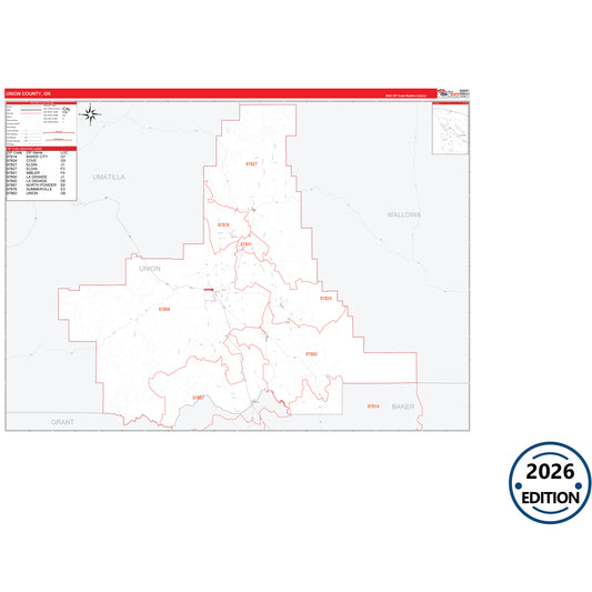 Union County, OR Red Line 5 Digit ZIP Code Wall Map