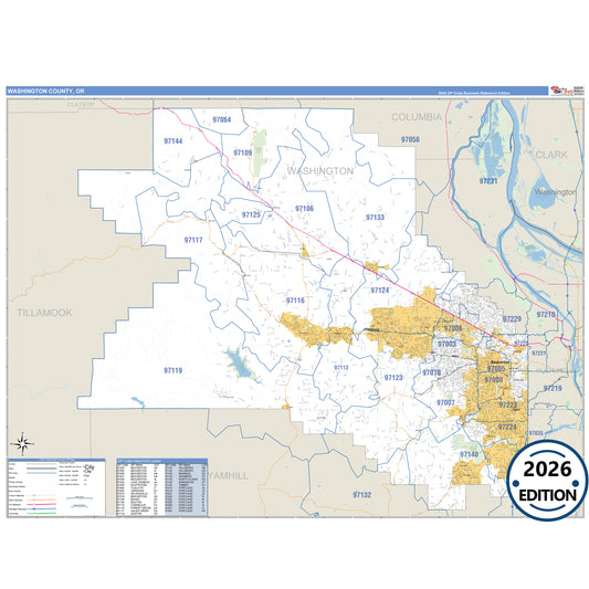 Washington County, OR Business Reference 5 Digit ZIP Code Wall Map