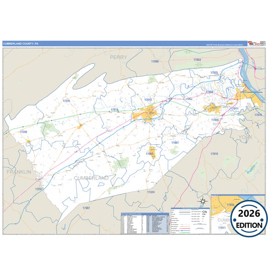 Cumberland County, PA Business Reference 5 Digit ZIP Code Wall Map