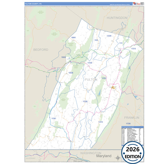 Fulton County, PA Business Reference 5 Digit ZIP Code Wall Map