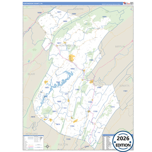 Huntingdon County, PA Business Reference 5 Digit ZIP Code Wall Map